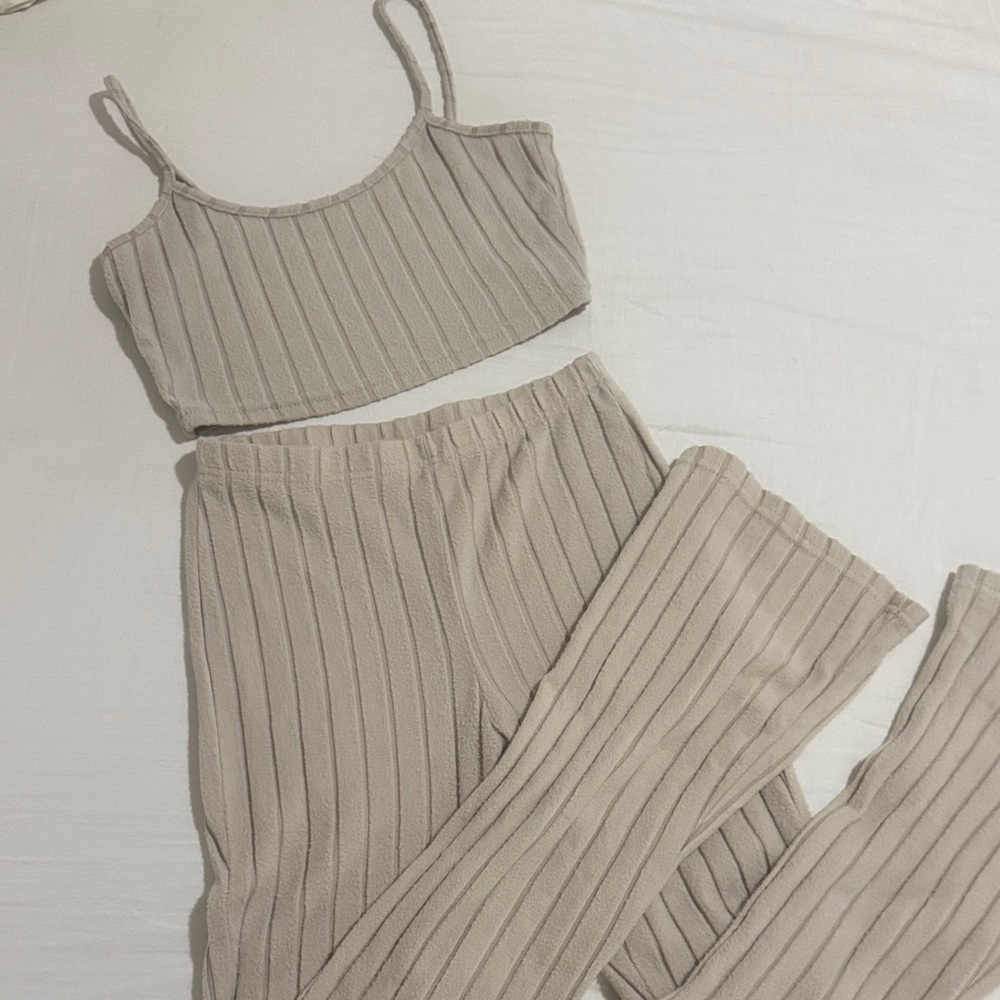 Ribbed Knit Two-Piece Set — Neutral Beige
